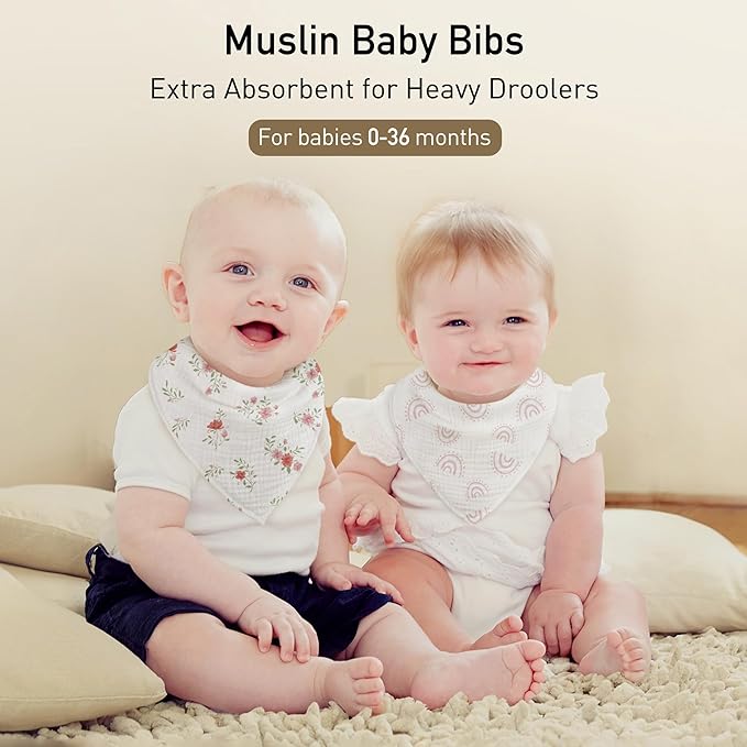 CIVARUA KIDS Muslin Baby Bibs 8 Pack, Baby Bandana Drool Bib for Drooling and Teething, Cotton Soft Absorbent for Girls Boys
