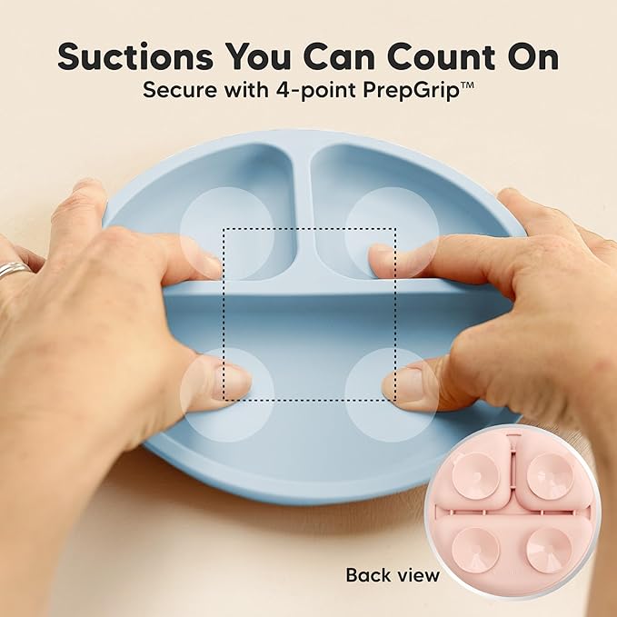 KeaBabies Suction Plates for Baby, Toddler - 3-Pack 100% Silicone Toddler Plates with Suction, Divided, BPA-Free Baby Led Weaning Essentials for Kids, Dishwasher, Microwave Safe, Durable (Mellow)