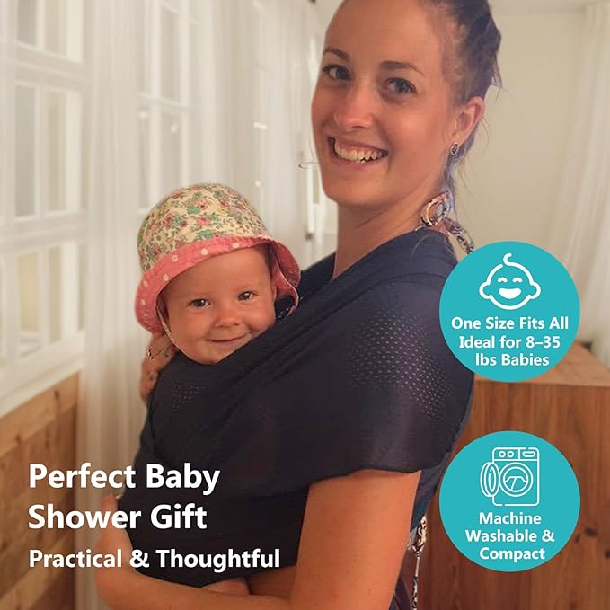 Baby Wrap Sling Carrier for Newborn, Infant, Toddler, Kid | Breathable Lightweight Stretch Mesh Water Sling | Nice for Summer, Pool, Beach, Swimming | Perfect Shower Gift Gray