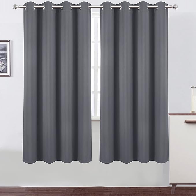 LEMOMO 100% Blackout Curtains 52 x 72 Inch/Grey Curtains 2 Panels with Black Lining Room Darkening Thermal Insulated Bedroom Curtains