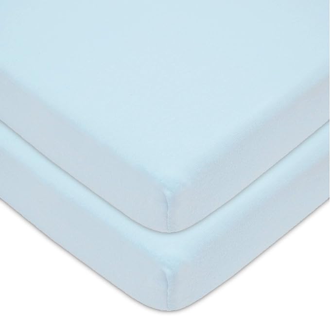 American Baby Company 2 Pack 100% Natural Cotton Fitted Mini Crib Sheets 38" x 24" - Soft & Breathable Small Nesting Portable Sheets, Fits Pack N Play Mattresses, Blue, for Boys & Girls