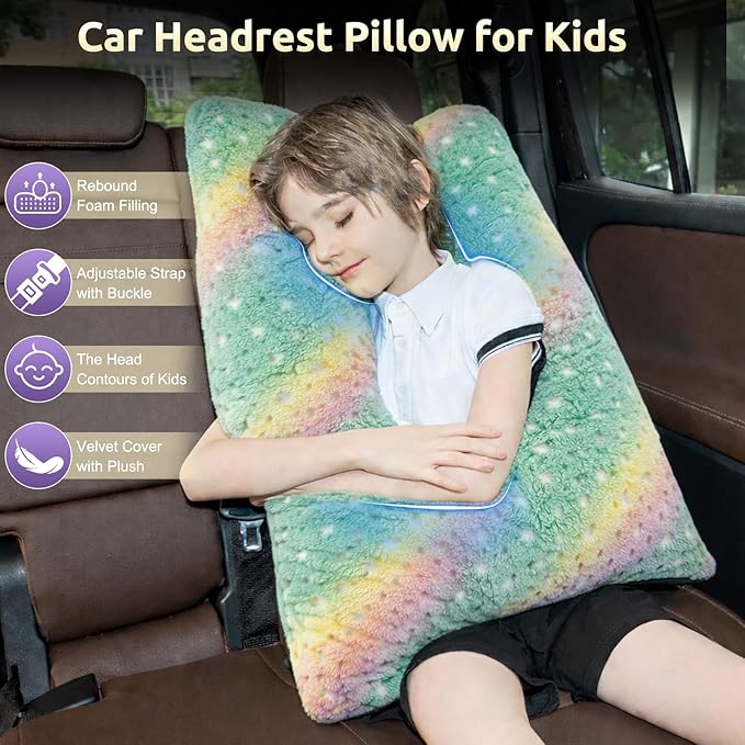 Car Pillow for Kids, Travel Pillow with Adjustable Strap, Kids Floor Pillows Cushions for Adults and Children to Support Head and Body Road Trip Essentials (Green)