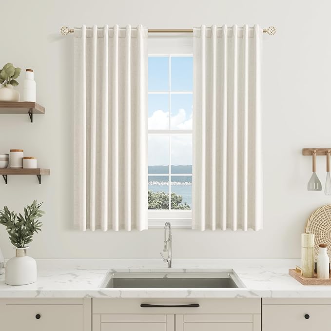 Guken 100% Blackout Cream Linen Curtains 40 Inch Wide by 54 Inch 2 Panels Set for Living Room Bedroom Back Tab Thermal Insulated Black Out Drapes Room Darkening Window Curtains