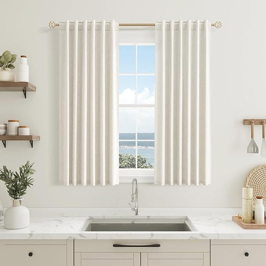 Guken 100% Blackout Cream Linen Curtains 40 Inch Wide by 54 Inch 2 Panels Set for Living Room Bedroom Back Tab Thermal Insulated Black Out Drapes Room Darkening Window Curtains