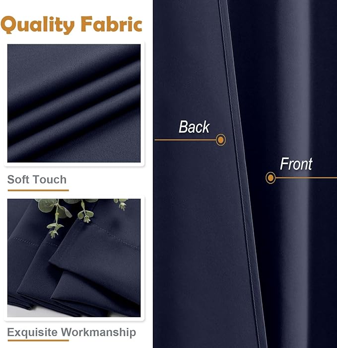 Aiyufeng Navy Blue Blackout Curtains for Bedroom 84 Inch Length 2 Panels Set, Solid Thermal Insulated Privacy Living Room Window Treatment Curtains Blackout Drapes, W40 x L84 Inch, Navy Blue
