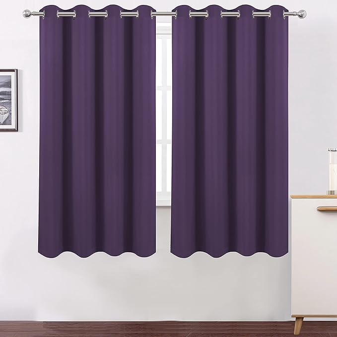 LEMOMO 100% Blackout Curtains 52 x 72 Inch/Purple Curtains 2 Panels with Black Lining Room Darkening Thermal Insulated Bedroom Curtains