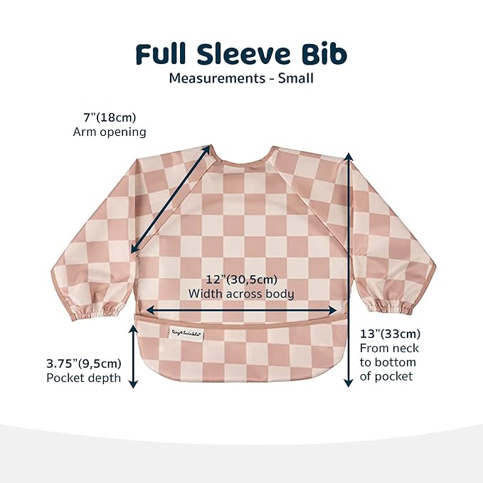 Tiny Twinkle Long Sleeve Bib for Babies & Toddlers | Waterproof Smock Bib for Eating | Machine Washable & Mess-Proof Feeding Essentials | Newborn Shower Gift (Checkers Brown, 6–24M)