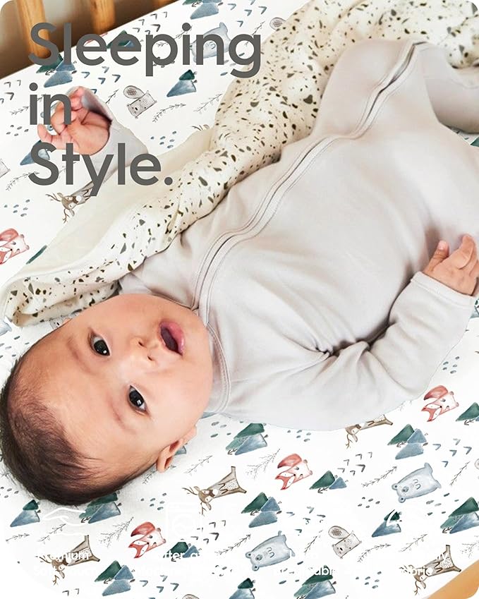 TotBasic Pack and Play Sheets Fitted, Ultra Soft Mini Crib Sheets Boy, Neutral Pack N Play Mattress Sheets Hypoallergenic and Soothing, Premium Jersey Playard Sheets, Safari Animals, 2 Pack
