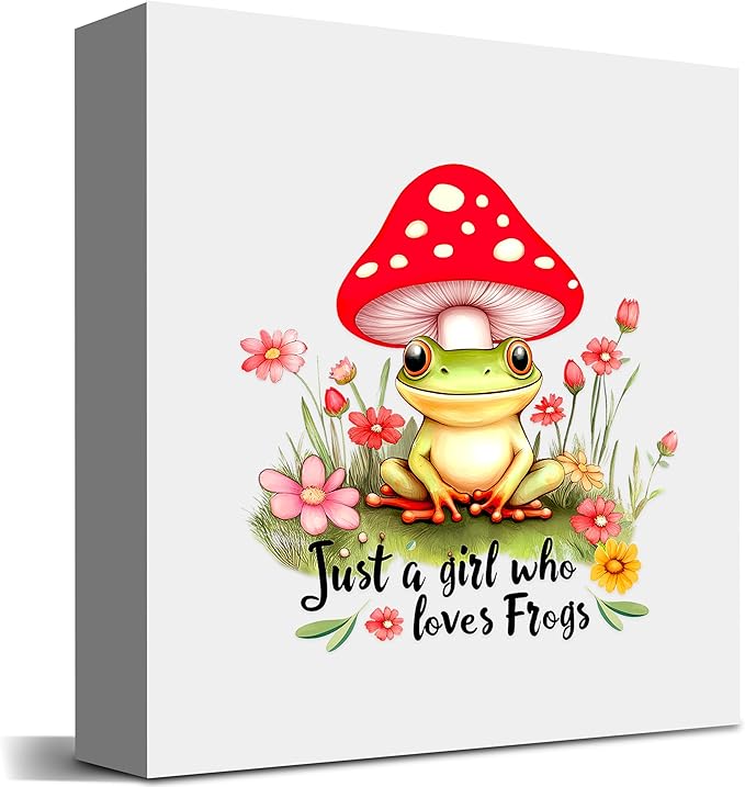 Frog Decor Wooden Box Sign Decorative, Home Room Desk Decorations For Teens Teenage Girls Age 8-12, Frog Lovers Themed Gifts Stuff Accessories Things Merchandise Items!
