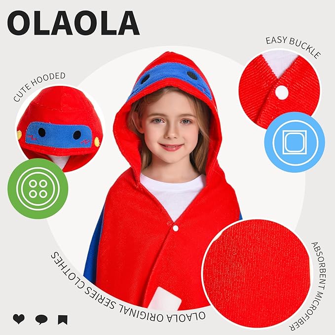 OLAOLA Car Hooded Towel for Kids 3-12 Years, 28" x 53" Soft Thick Absorbent Beach Towels, Toddler Bath Towel Wrap Swim Pool Towels Poncho for Boys Girls