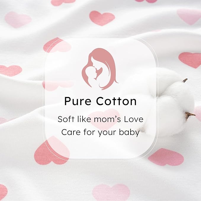 FIEMOL Baby Sleep Sack 6-12 months, 100% Cotton Sleeping Sack for Newborn and Infant, 3 Pack Baby Wearable Blanket for Boy and Girl, 0.5 Tog Lightweight Double Zipper Sleep Bag Pink Heart