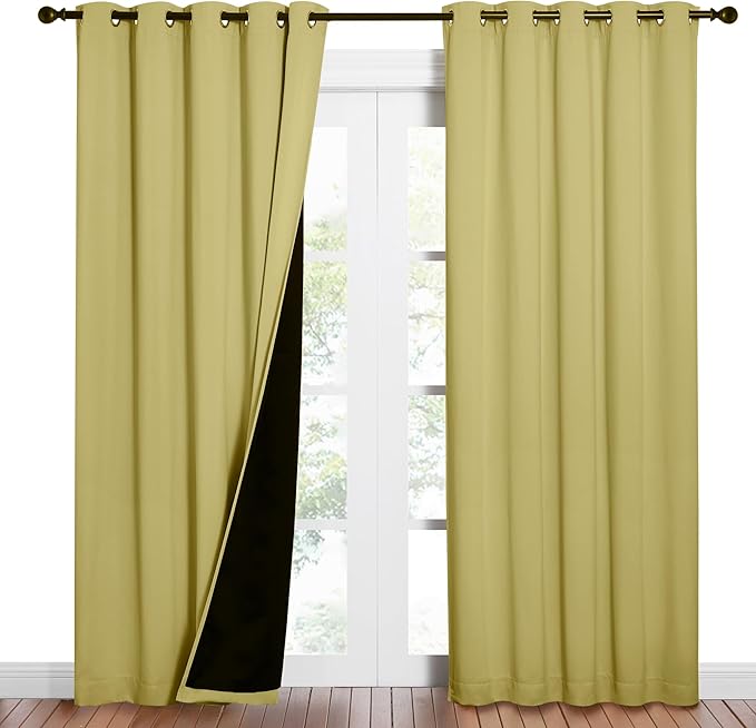 NICETOWN Paler Yellow Full Shade Curtain Panels, Pair of Energy Smart & Noise Blocking Out Blackout Drapes for Dining Room Window, Thermal Insulated Guest Room Lined Window Dressing, 62 x 84 inch