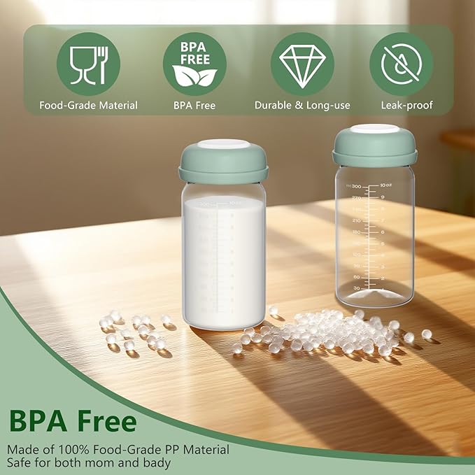 BDICOVE Breastmilk Storage Bottles Collection Bottles, 10oz Wide-Neck Breast Milk Container Compatible for Spectra S1 S2 SG Motif Luna Breast Pumps, Fit for 22oz Breast Milk Cooler & Fridge, 2 Packs