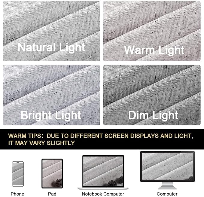 PrinceDeco Linen Texture Curtains Full Blackout Curtains 120 inch Long 2 Panels Set Anti-Rust Grommet Grey Linen Curtains Vertical Drapes Privacy for Bedroom Living Room，52 X 120 Inch, Glacier Grey