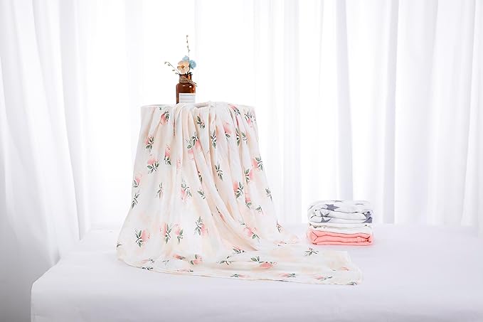 Muslin Swaddle Blankets for Baby Boys and Girls, 4-Pack Breathable and Skin-Friendly Receiving Blanket Wrap, Baby Essentials, Registry & Gift, 47 x 47 inches (Rosy Contrast)