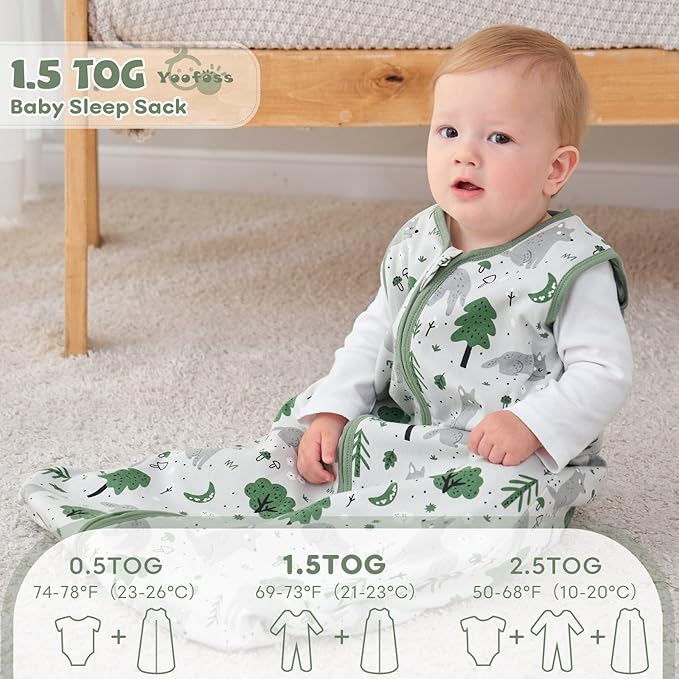 Yoofoss Baby Sleep Sack 6-12 Months with Plush Dots, 2 Pack TOG 1.5 Fleece Baby Wearable Blanket with 2-Way Zipper, Organic Cotton Fabric Toddler Sleeping Sack, (Medium)