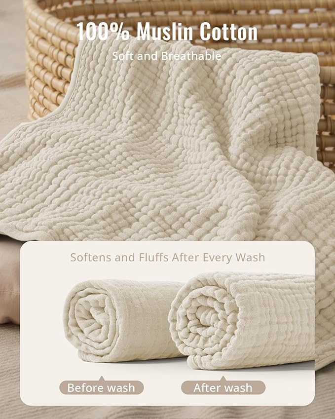 Blissful Diary Muslin Baby Hooded Towel 2 Pack, Soft & Absorbent Bath Towel for Infant, Toddler, Unisex, Baby Gift, Newborn Essentials, Bear & Lamb