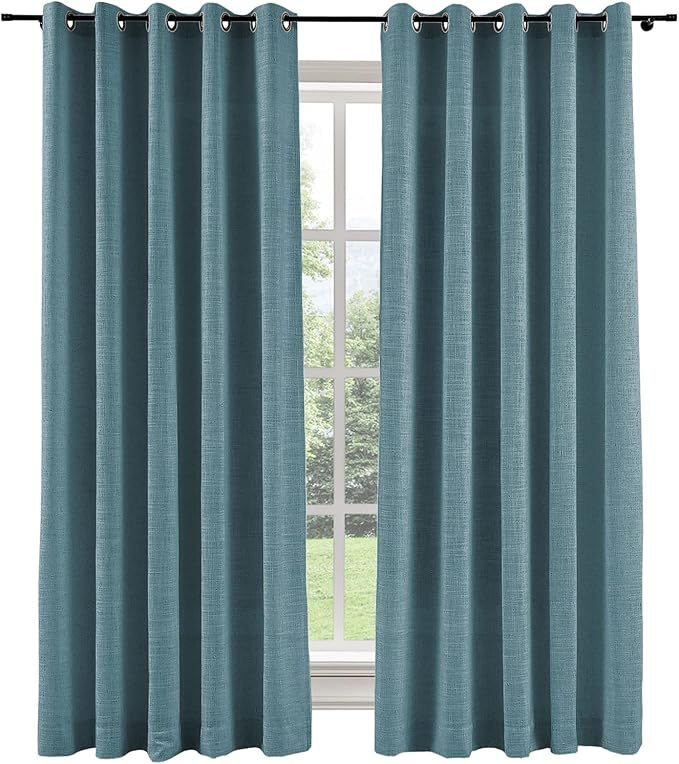 ChadMade Luxury Bronze Grommet Linen Polyester Curtain 84 Inch Length Drape Room Darkening Drapery for Rods Poles for Living Room French Door 72Wx96L, 1 Panel, Aegean Blue, Tallis Collection