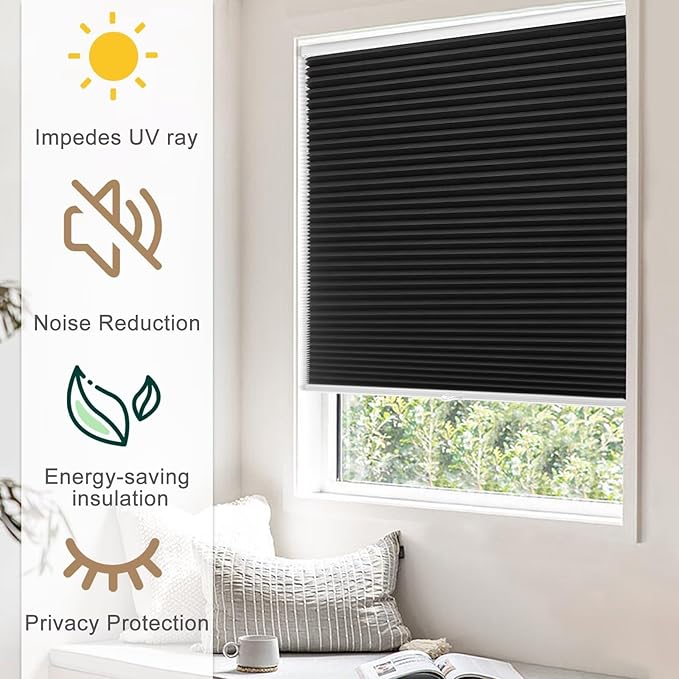 MYshade Cordless Blackout Cellular Shades, 1.5" Honeycomb Window Blinds for Bedroom & Nursery, Thermal Insulated, Noise Reducing, Privacy Shades, Inside or Outside Mount (35.5" W x 72" H, Black)