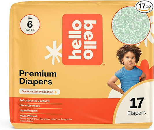 Hello Bello Premium Diapers Size 6 (35+ lbs) Daring Doodlers Designs, 17ct Jumbo Pack