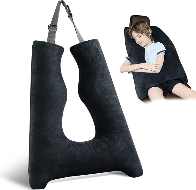 Car Pillow for Kids Travel Pillow with Adjustable Strap, Kids Floor Pillows Cushions for Adults and Children to Support Head and Body Road Trip Essentials (Dark Black)