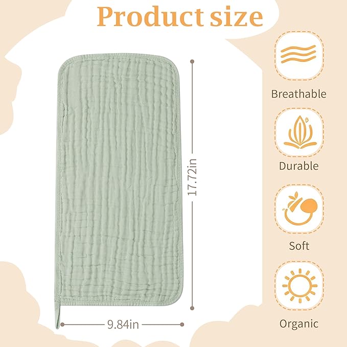 SnugOre Muslin Burp Cloths 5 Pack Large 20x12 inches Baby Burping Cloths, 6-Layer 100% Cotton for Newborn Boys Girls, Ultra Soft & Absorbent（Green）