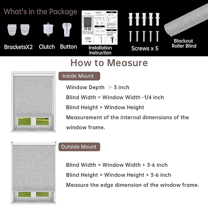 Allbright Linen Roller Shades with Wand Rod, Cordless Fabric Roller Blinds with Thermal Insulated, 100% Blackout Window Shades for Home, Office, Bedroom, Grey, 28" W x 72" H