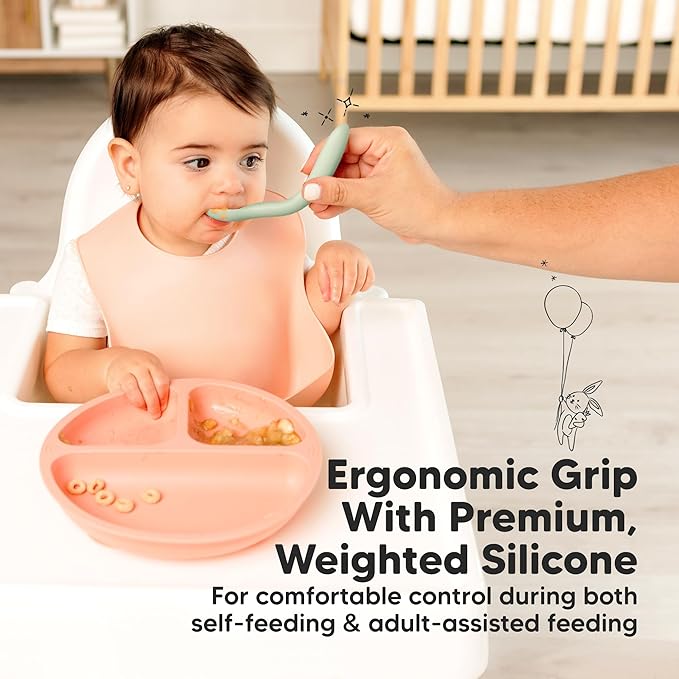 KeaBabies Silicone Baby Spoons, Self Feeding 6-12 months - 3-Pack Baby Weaning Eating Utensils, Toddler First Food Training Spoon, Infant, Kids Feeding Supplies Essential Set, Dishwasher-safe (Mellow)