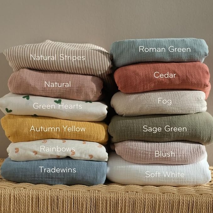 Crib Sheets – Organic Cotton Muslin Fitted Crib Sheet – Standard Size for Baby Boy and Baby Girl 28" x 52" Ultra-Soft and Breathable - 2-Pack (Tradewinds/Sage Green)