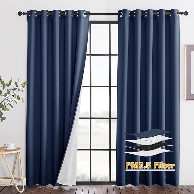 RYB HOME Dustproof Curtains for Large Window, Soundproof Thermal Insulated Blackout Curtains for Sliding Glass Door Furance Office Dorm Bedroom Living Room, Navy Blue, W62 x L84 inch, 2 Panels