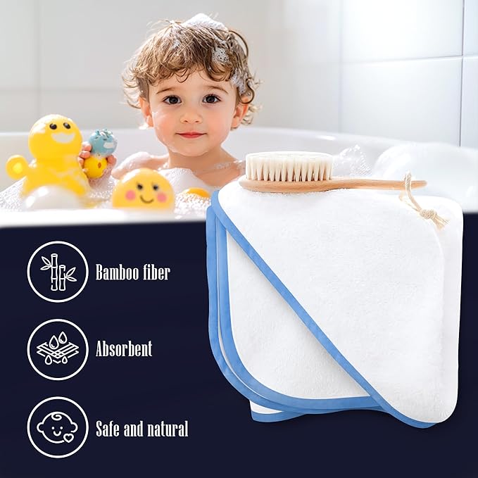 2 Pack Baby Bath Towel - Rayon Made from Bamboo, Ultra Soft Hooded Towels for Babies,Toddler,Infant - Newborn Essential -Perfect Baby Registry Gifts for Boy Girl (White and Navy Blue, 30 x 30 Inch)
