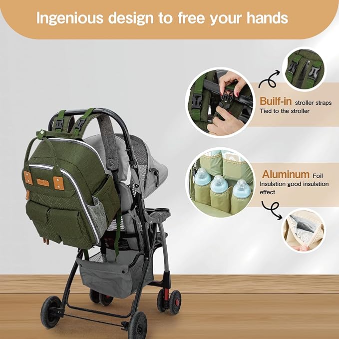 Diaper Bag Backpack 25L Capacity with Changing Pad for Boys and Girls Essential Baby Stuff for Mom (Gray)
