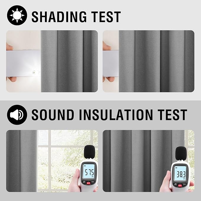 H.VERSAILTEX Blackout Curtains 84 inch Length 2 Panels Set, 100% Blackout Linen Look Curtains with Thermal Liner and Grommets for Complete Light Control, 52x84 Inch, Heather Mid Grey(Not Solid)