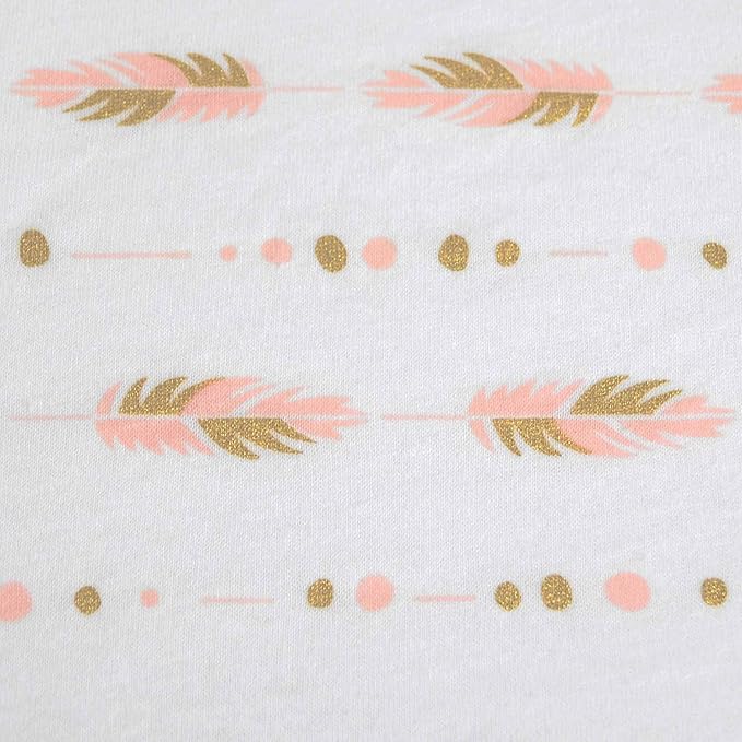 American Baby Company 2 Pack Fitted Crib Sheets 28" x 52", Soft Breathable Neutral 100% Cotton Jersey Sheet, Sparkle Gold/Pink Feathers/Arrows, for Boys and Girls, Fits Crib and Toddler Bed mattresses