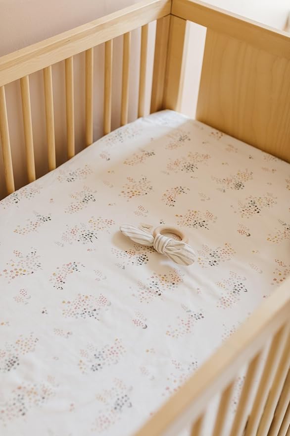Pehr Crib Sheet, Flower Patch | Breathable Brushed Organic Cotton for Soft Sleep | Fits Standard Crib Mattresses up to 52”L x 28”W x 8”H
