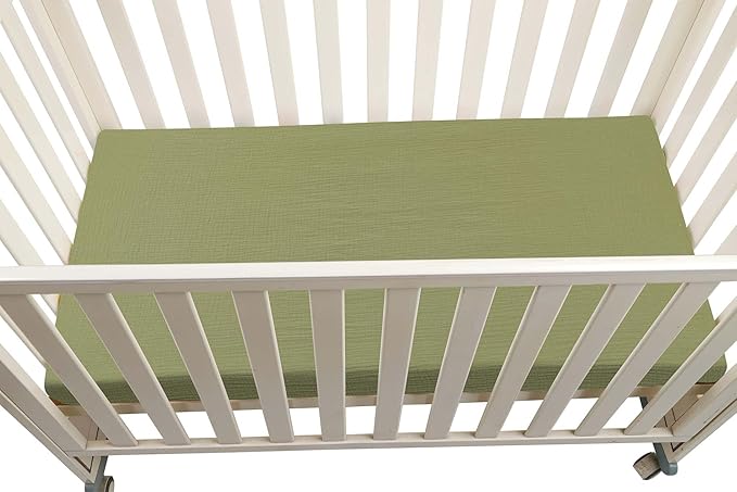 Onacosht Muslin Mini Crib Sheets, 39" x 27" Pack and Play Mattress Sheets Fitted for Pack N Play, Soft Cotton for Boys Girls, 2 Pack, Leaf and Yellowish Green