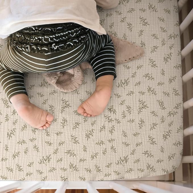 lulumoon Mini Crib Sheets Muslin: Soft Cotton Fitted Mini Crib Mattress Sheets for Boys and Girls 2Pack