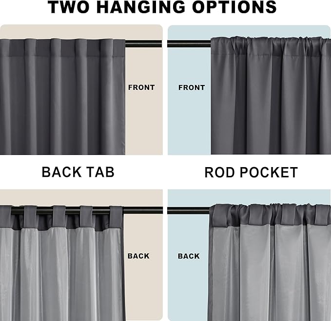 XWZO 100% Blackout Curtains 84 Inches Long - Heat and Full Light Blocking, Thermal Insulated Rod Pocket & Back Tab Window Panels with Tiebacks, Dark Grey, W42 x L84, Set of 2 Draperies