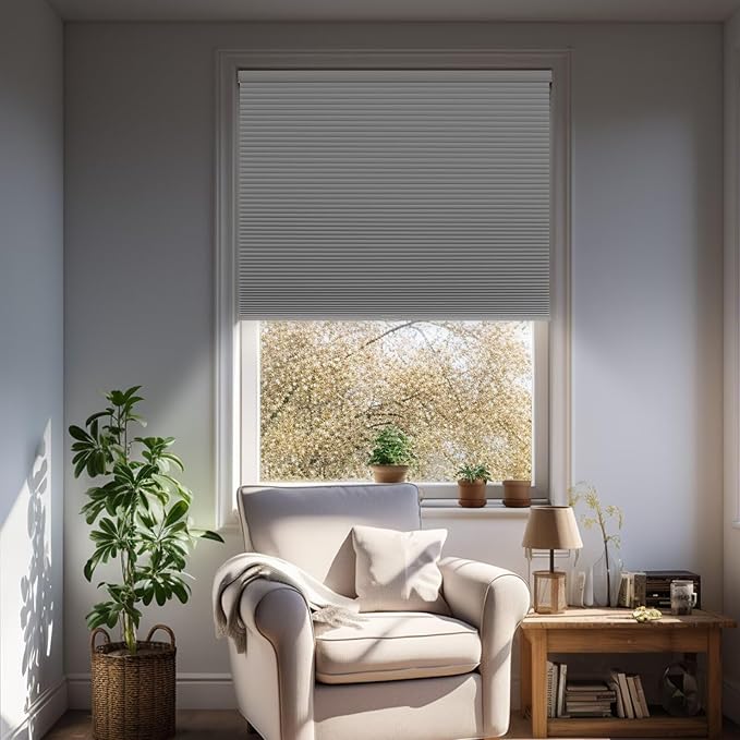 Changshade Blackout Blinds, Cordless Cellular Shades, Honeycomb Blackout Shades, Room Darkening Blinds, Pull Down Window Shades, Easy to Install Honeycomb Window Blinds for Home&Office, White