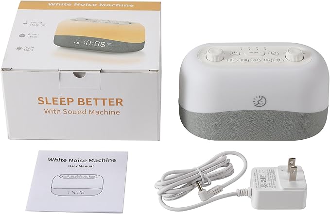 White Noise Machine with 29 Sounds + 16 Colors – Digital Alarm Clock & Amber Night Light for Blue Light Blocking, Gentle Wake Alarm, Sleep Timer & Memory Function for Adults & Kids