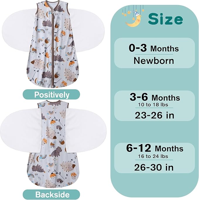 BSTOPPT Newborn Sleep Sack Baby Swaddle,3-Way Adjustable Wearable Blanket,100% Rayon Cotton Swaddling Sleeping Bag，TOG 0.5 (Fox & Dinosaurs, 3-6 Months)