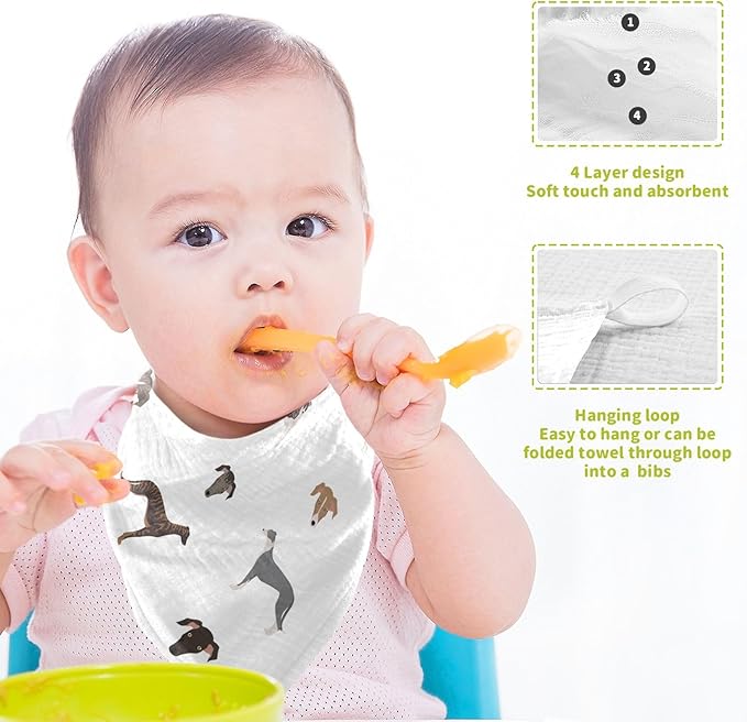 vvfelixl Baby Muslin Washcloths English Greyhound Dogs Baby Burp Cloths Cotton Baby Face Towel for Newborn Infants Boys Girls Soft and Absorbent 11.8 X 11.8 in, 3 Pack