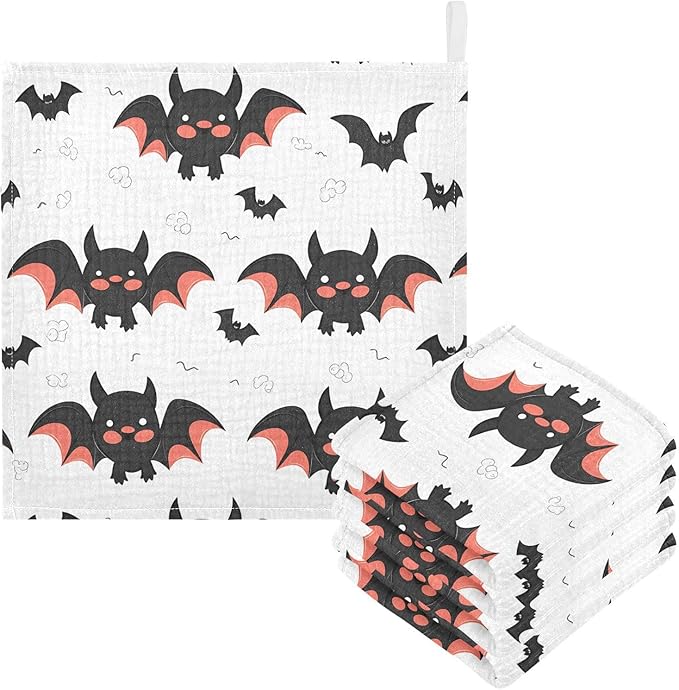 vvfelixl Baby Muslin Washcloths Cute Bats Cartoon Baby Burp Cloths Cotton Baby Face Towel for Newborn Infants Boys Girls Soft and Absorbent 11.8 X 11.8 in, 3 Pack