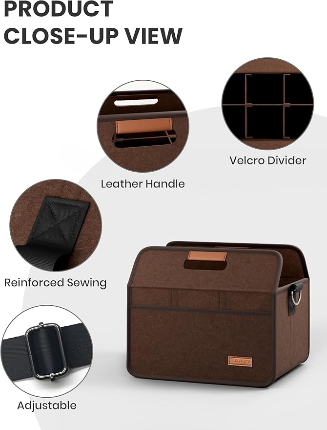 Fluxynara 6-Cup Reusable Felt Drink Carrier with Handle and Adjustable Shoulder Strap, Drink Holder for Car, Multi-Cup Drink Carrier Bag for Delivery, Travel, Picnics (Coffee Brown)
