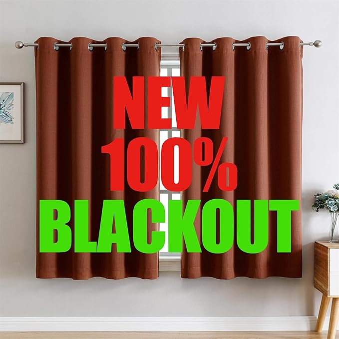 G2000 100% Blackout Curtains for Bedroom & Living Room - 63 Inch Length Rust Curtains, Room Darkening, Thermal Lined, Insulated, Light Blocking, Noise Reducing - 2 Panels Set