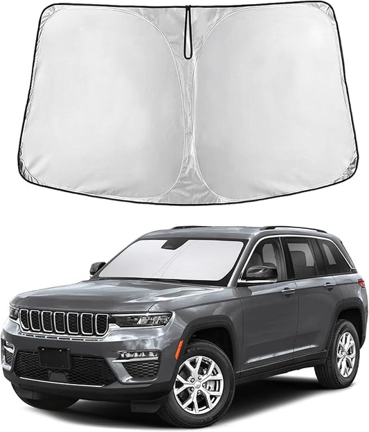 EcoNour Windshield Sun Shade Compatible for Jeep Grand Cherokee 2011–2026 | SUV Front Window Sun Visor Shield | Heavy-Duty Foldable Sunshade | Blocks UV Rays & Reduces Cabin Heat