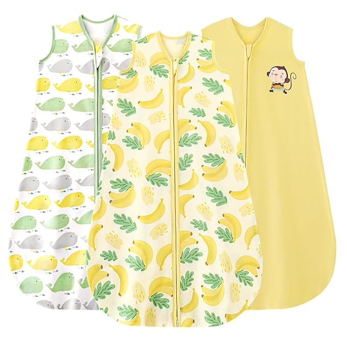 Yoofoss Baby Sleep Sack 0-6 Months Wearable Blanket for Babies 100% Organic Cotton 2-Way Zipper TOG 0.5 Toddler Sleeping Sack 3 Pack, Comfy Lightweight Sleep Sacks