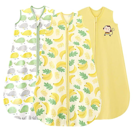 Yoofoss Baby Sleep Sack 0-6 Months Wearable Blanket for Babies 100% Organic Cotton 2-Way Zipper TOG 0.5 Toddler Sleeping Sack 3 Pack, Comfy Lightweight Sleep Sacks