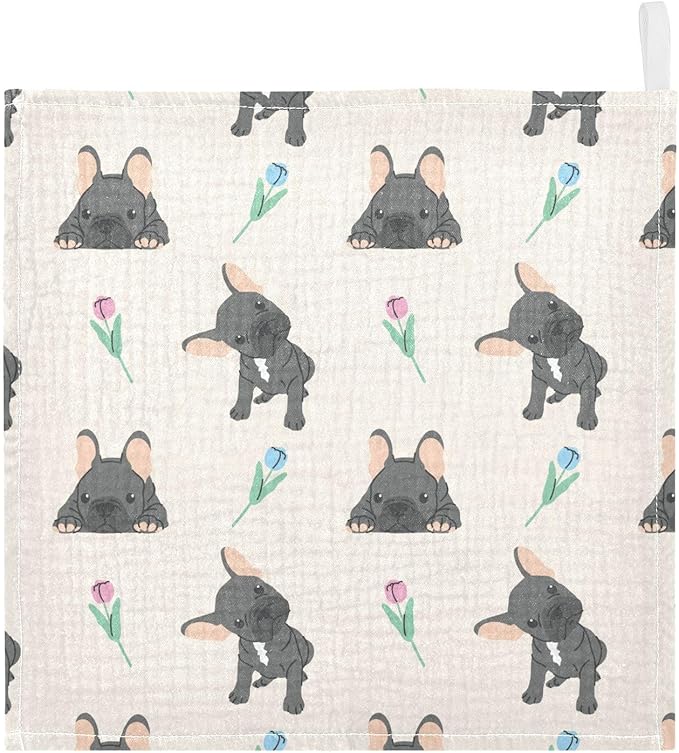 vvfelixl Baby Cotton Washcloths Black French Bulldog Infants Bath Towel for Unisex Face Towels for Newborn, Natural Baby Wipes Delicate Skin, 11.8 X 11.8 inch, one sizex3