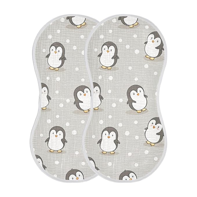 Kigai Cute Cartoon Penguin Muslin Baby Burp Cloths, Large Absorbent Cotton Muslin Burp Cloths Set of 1, Washcloths, Face Towel, Bibs for Newborn Boys Girls, 11 x22 Inch